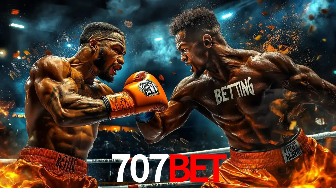 Dois boxeadores em uma luta intensa e explosiva, representando a adrenalina e as oportunidades de apostas em esportes de combate disponíveis na plataforma 707bet.