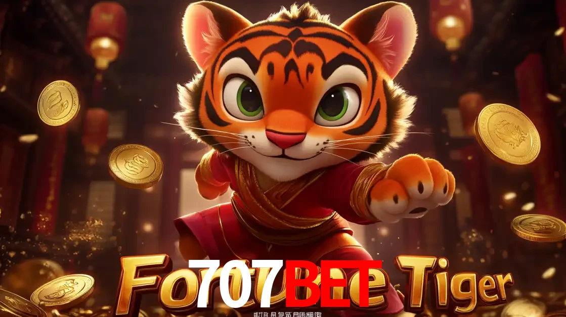 O carismático mascote do jogo de slot Fortune Tiger, um tigre fofo em pose de artes marciais, pronto para trazer sorte e multiplicadores de ganhos no cassino online 707bet.