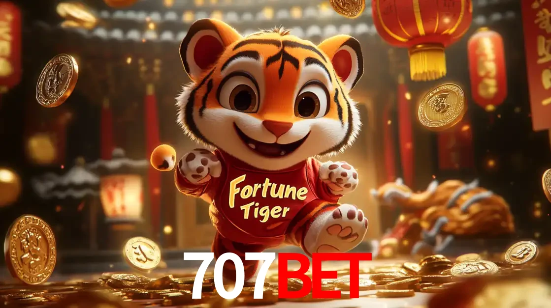 O alegre personagem do Fortune Tiger correndo sobre um caminho de moedas de ouro, simbolizando os grandes prêmios e a diversão do popular jogo de slot do 707bet.