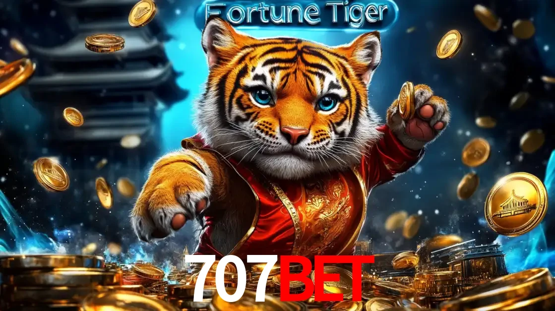 Imagem promocional do jogo de slot Fortune Tiger, com um tigre majestoso em traje tradicional cercado por uma fortuna em moedas de ouro, disponível agora no cassino 707bet.