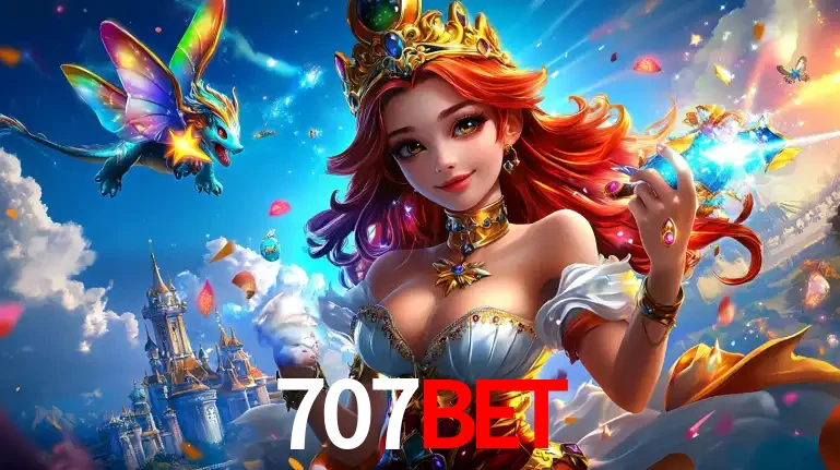 A princesa de um reino de fantasia mágico, com seu pequeno dragão, apresentando um mundo de prêmios encantados nos jogos de caça-níqueis do cassino 707bet.