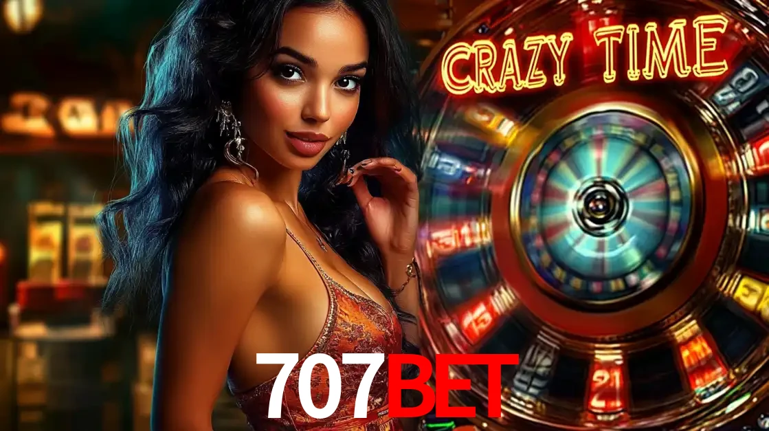 Mulher elegante ao lado da vibrante roda da fortuna do jogo de cassino ao vivo Crazy Time, um dos game shows mais populares e cheios de prêmios do 707bet.